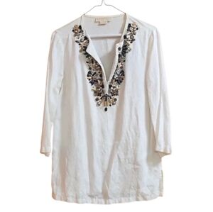 Michael Michael Kors White Beaded Tunic Top
